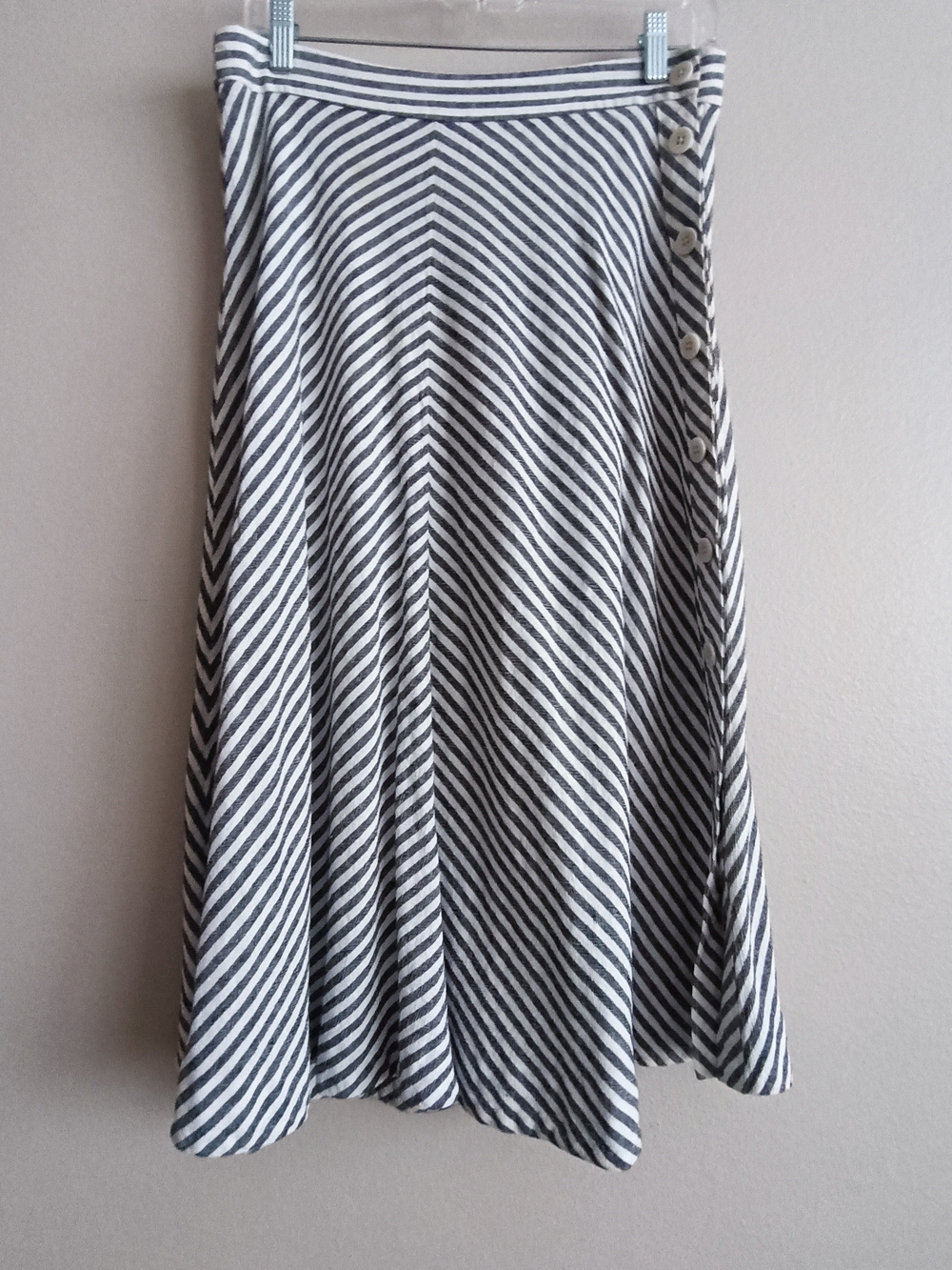 Madewell Linen Viscose Side-Button Midi Skirt in Rhoda Stripe Black White Size 8